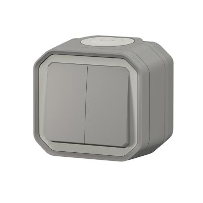 Double interrupteur Legrand Plexo gris en saillie