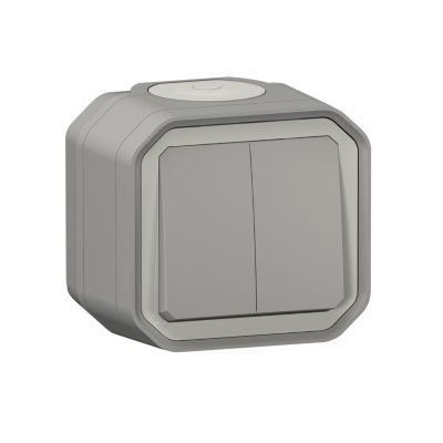Double interrupteur Legrand Plexo gris en saillie