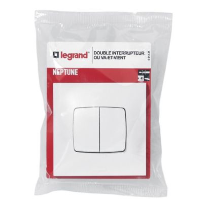 Double interrupteur ou va-et-vient Legrand Neptune 0 913 21 coloris blanc 10 A