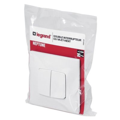 Double interrupteur ou va-et-vient Legrand Neptune 0 913 21 coloris blanc 10 A