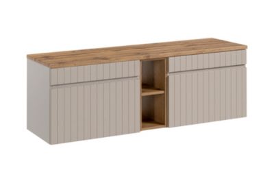 Double meuble de salle de bain à suspendre ICONIC CASHEMIRE 120 cm avec le plan 140 cm et l'extension 20 cm chêne evoke