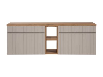 Double meuble de salle de bain à suspendre ICONIC CASHEMIRE 120 cm avec le plan 140 cm et l'extension 20 cm chêne evoke