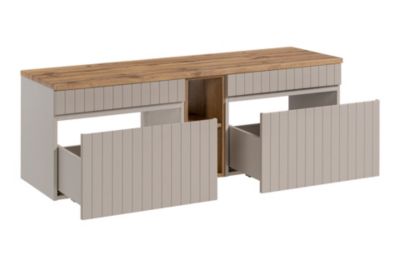 Double meuble de salle de bain à suspendre ICONIC CASHEMIRE 120 cm avec le plan 140 cm et l'extension 20 cm chêne evoke