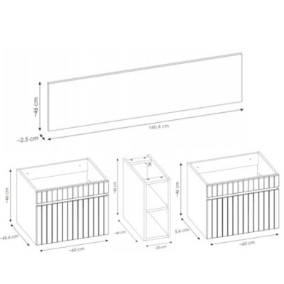 Double meuble de salle de bain à suspendre ICONIC CASHEMIRE 120 cm avec le plan 140 cm et l'extension 20 cm chêne evoke
