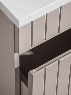 Double meuble de salle de bain à suspendre ICONIC CASHEMIRE 120 cm avec le plan 140 cm et l'extension 20 cm chêne evoke