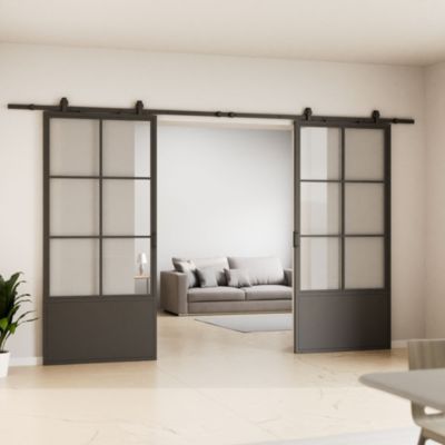 Double porte coulissante complète verre Schulte - 180x215 - Porte vitrée - Décor industriel Loft - Noir