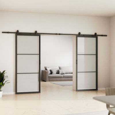 Double porte coulissante complète verre Schulte -  205x220 - porte vitrée - porte verrière - décor Loftstyle - noir