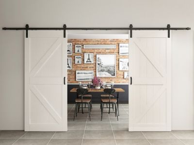 Double porte coulissante intérieure en bois Schulte - 205x215 - chêne - oak blanc - système ouvert noir -Softclose