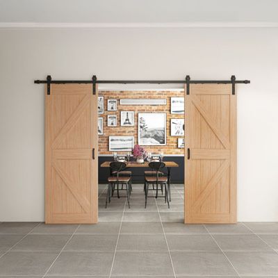 Double porte coulissante intérieure en bois Schulte - 205x215 - chêne - oak - système ouvert noir - softclose