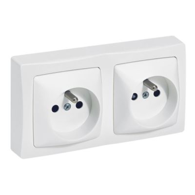 Double prise 2 pôles+terre horizontale ASL Legrand blanc