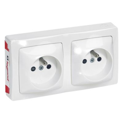Double prise 2 pôles+terre horizontale ASL Legrand blanc
