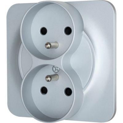 Double prise avec terre prêt câblée Jacobsen Espen blanc composable