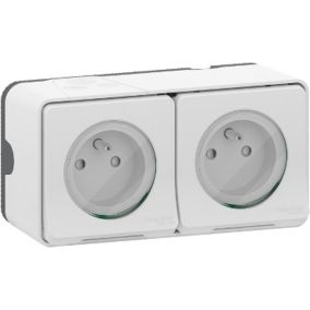 Double prise avec terre saillie complet Schneider Electric Mureva Styl blanc