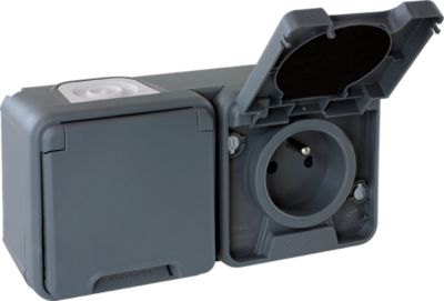 DOUBLE PRISE HORIZONTALE  2P + T  OXXO GRIS EUR'OHM