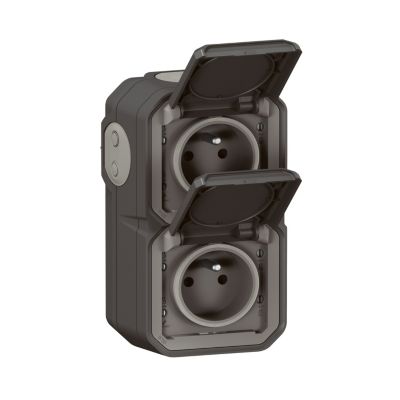 Double prises 2 pôles avec terre verticales Legrand Plexo anthracite en saillie
