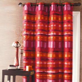 Double Rideau ameublement Jacquard rayés (140x260 cm - Rouge Orangé)