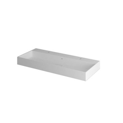 Double vasque à poser rectangulaire en résine blanc mat, L.121 x H.12 cm Monolite