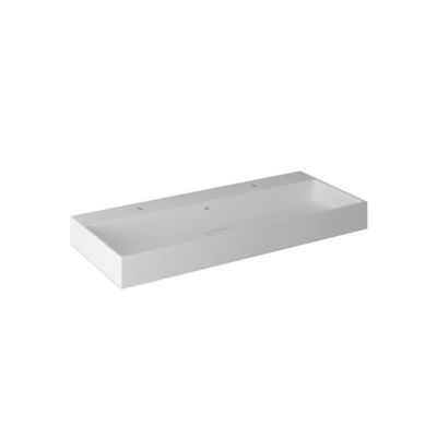 Double vasque à poser rectangulaire en résine blanc mat, L.121 x H.12 cm Monolite