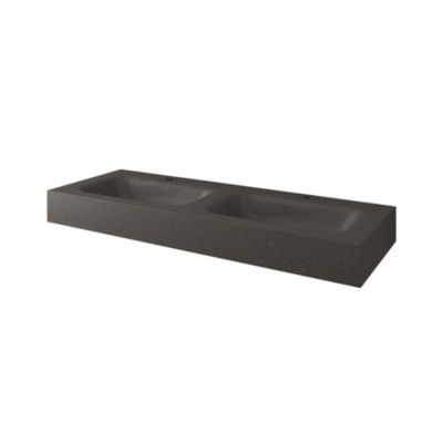 Double vasque à poser rectangulaire en résine gris foncé, L.121 x H.12 cm Monolite