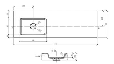 Double Vasque murale fonte minérale Blanc mat avec bonde + console salle de bain noire mat (111x45x25cm), 111x45x12 cm, BA8014