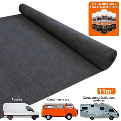 Doublure Intérieure Tapis Murale pour Véhicule / Anthracite Gris Foncé & 5 Canettes d'Adhésif