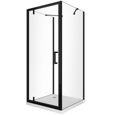 Douche à 3 côtés avec 2 parois fixes + 1 porte battante frontale8mm H200 en noir, 80(78-80) FIXE+PORTE 90(88-91)