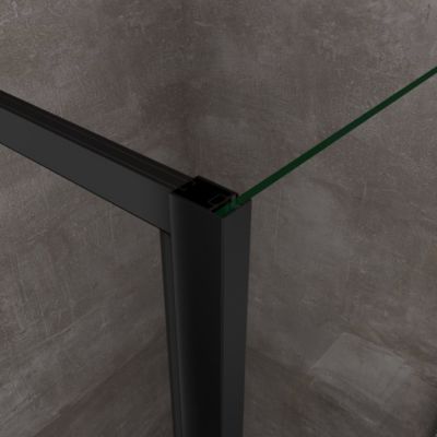 Douche à 3 côtés avec 2 parois fixes + 1 porte battante frontale8mm H200 en noir, 80(78-80) FIXE+PORTE 90(88-91)