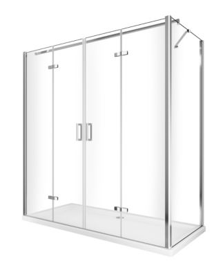Douche angulaire avec ouverture vers l'intérieur pliante et paroi fixe latérale réversible - 72,5 - 75 Fixe x Porte 128,5 - 132