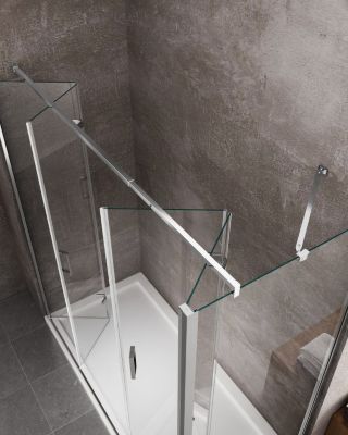 Douche angulaire avec ouverture vers l'intérieur pliante et paroi fixe latérale réversible - 77,5 - 80 Fixe x Porte 138,5 - 142
