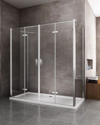 Douche avec ouverture vers l'intérieur pliante et 2 parois fixes latérales - 65-67,5 Fixes x Porte 128,5-132