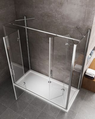 Douche avec ouverture vers l'intérieur pliante et 2 parois fixes latérales - 65-67,5 Fixes x Porte 128,5-132