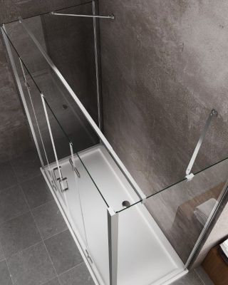 Douche avec ouverture vers l'intérieur pliante et 2 parois fixes latérales - 65-67,5 Fixes x Porte 128,5-132