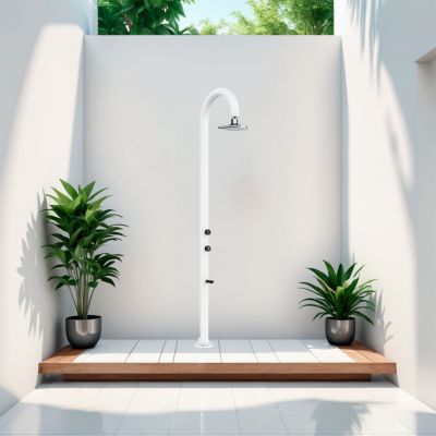Douche blanche en alu avec LED eau chaudefroide et lavepieds