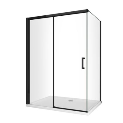 Douche d'angle avec paroi fixe et frontale avec fermeture douce amortie cadre noir mat Cm 120 (118-120) x 160 (157-160)