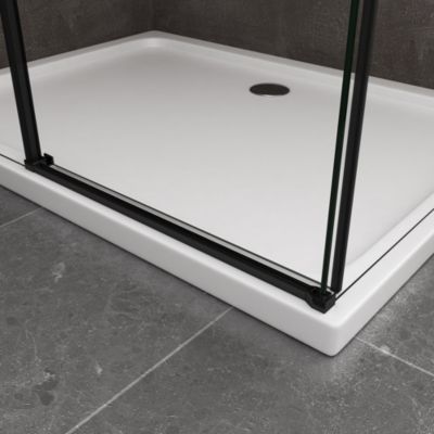 Douche d'angle avec paroi fixe et frontale avec fermeture douce amortie cadre noir mat Cm 120 (118-120) x 160 (157-160)