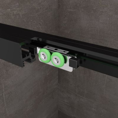 Douche d'angle avec paroi fixe et frontale avec fermeture douce amortie cadre noir mat Cm 120 (118-120) x 160 (157-160)