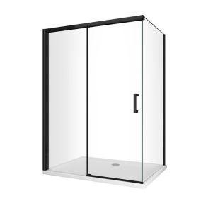 Douche d'angle avec paroi fixe et frontale avec fermeture douce amortie cadre noir mat Cm 70 (68-70) x 120 (117-120)