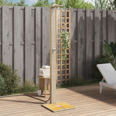 Douche d extérieur beige 50x55x224cm résine tressée bois acacia