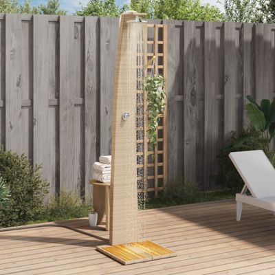 Douche d extérieur beige 55x60x224cm résine tressée bois acacia