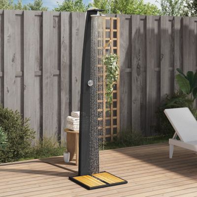 Douche d extérieur noir 55x60x224 cm résine tressée bois acacia