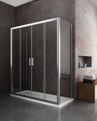 Douche de 6 mm avec deux parois fixes et une overture coulissante H.190 - 72,5-75 fixes x 133-138 overture centrale