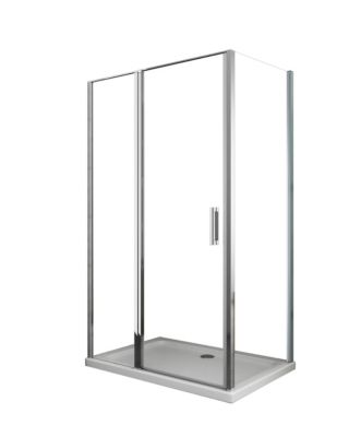 Douche de 6 mm avec paroi fixe laterale et face frontale avec porte battante- 64-67 fixe x 137-140 petite mur+vantail (60+80)