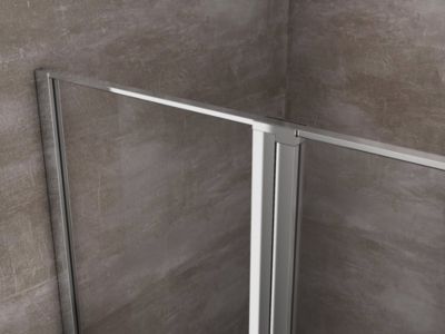 Douche de 6 mm avec paroi fixe laterale et face frontale avec porte battante- 64-67 fixe x 137-140 petite mur+vantail (60+80)