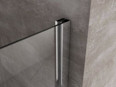 Douche de 6 mm avec paroi fixe laterale et face frontale avec porte battante- 64-67 fixe x 137-140 petite mur+vantail (60+80)