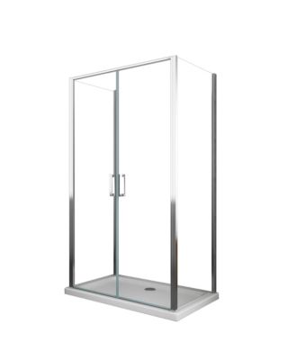Douche de 6 mm H.190 avec deux parois fixes et une porte saloon- 67,5-70 fixes x 117-120 vantail saloon