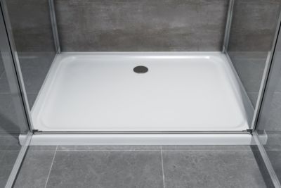 Douche de 6 mm H.190 avec deux parois fixes et une porte saloon- 67,5-70 fixes x 117-120 vantail saloon