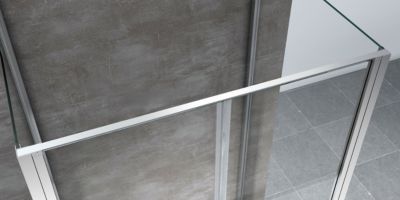 Douche de 6 mm H.190 avec deux parois fixes et une porte saloon- 67,5-70 fixes x 117-120 vantail saloon