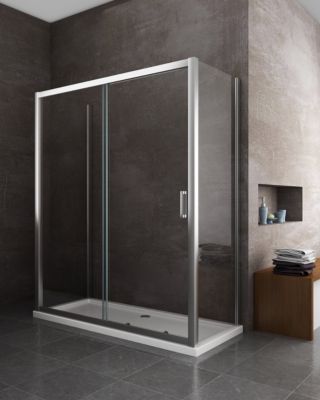 Douche de 6 mmavec 2 parois fixes et 1 porte coulissante - 65-67,5 fixes x 165-170 coulissante