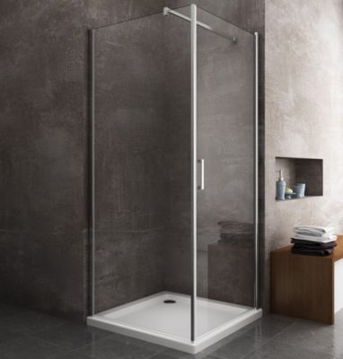 Douche de 8 mm avec porte à battant et paroi fixe lateraleH.200 -67-69 porte x 68,5-70,5 fixe