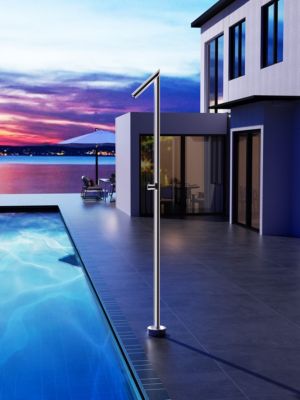 Douche en acier 316 resistant elegant avec diffuseur anticalcaire piscine